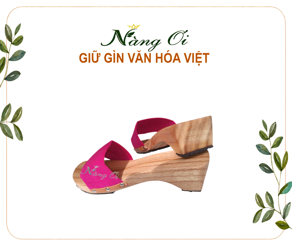guốc gỗ gót vuông chắc chắn, cao 5cm dễ di chuyển
